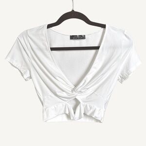 Blue Blush White Twist-Front Crop Top Size Medium